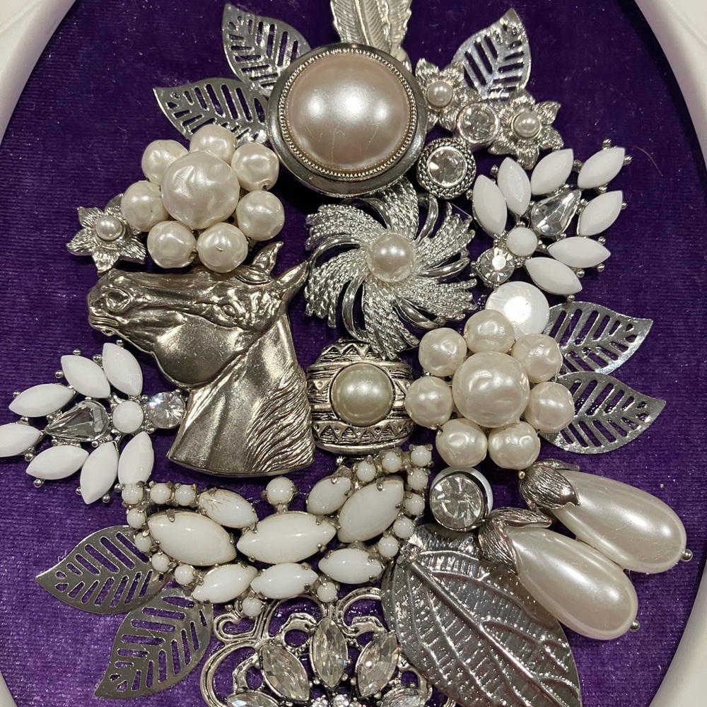 JEWELRY ART COLLAGE LILAC AND WHITE. UNIQUE HANDMADE OOAK GIFT 💝 IDEA - Picture 11 of 13